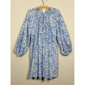 H&M Blue White Cotton Cover-Up Dress Balloon Sleeves Size L Oversized